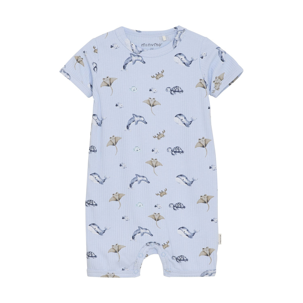 Minymo Ocean Print Rib Shortie Playsuit