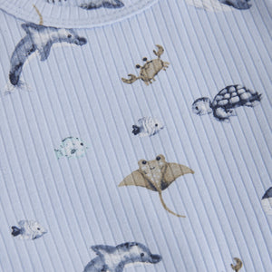 Minymo Ocean Print Rib Shortie Playsuit