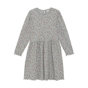 Minymo Flower Print Rib Dress Soft Sage