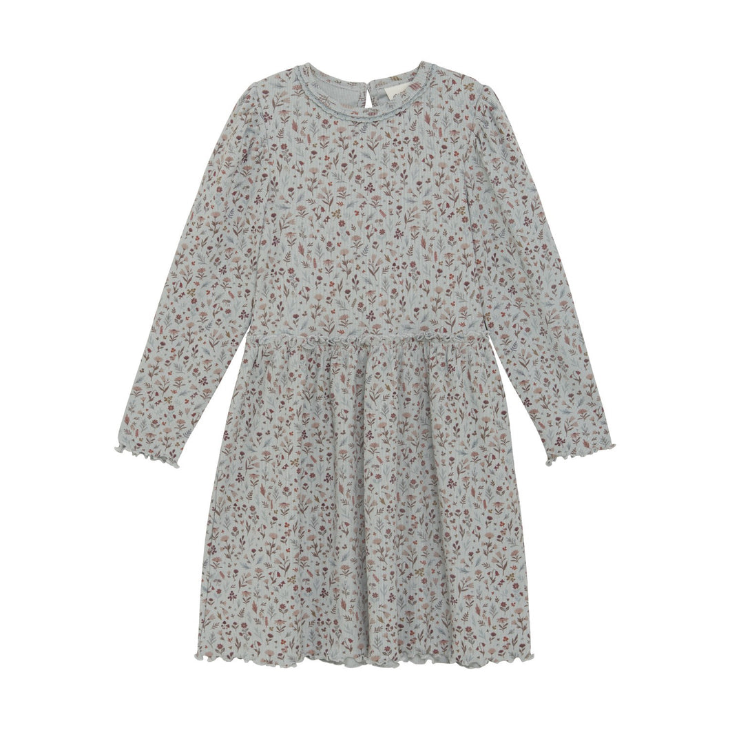 Minymo Flower Print Rib Dress Soft Sage