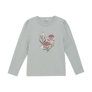 Minymo Flower and Glitter Tee Soft Sage