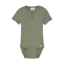 Load image into Gallery viewer, Minymo Baby Onesie and Stripe Overall Sage
