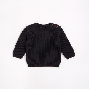Petit Lem Chunky Baby Sweater Knit Set Black Fleck