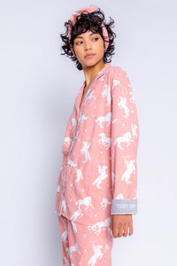 PJ Salvage Flannel Pyjamas Pink Horses