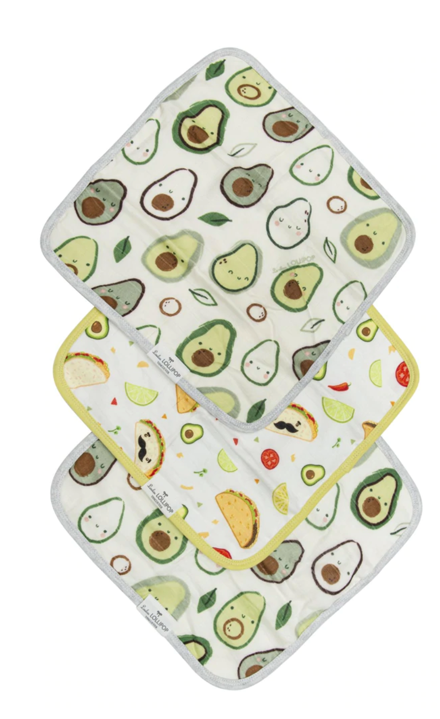 Loulou Lollipop Avocado 3 Piece Washcloth Set
