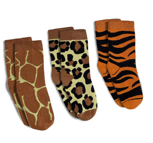 Giraffe, Leopard and Tiger Socks 3-Pack