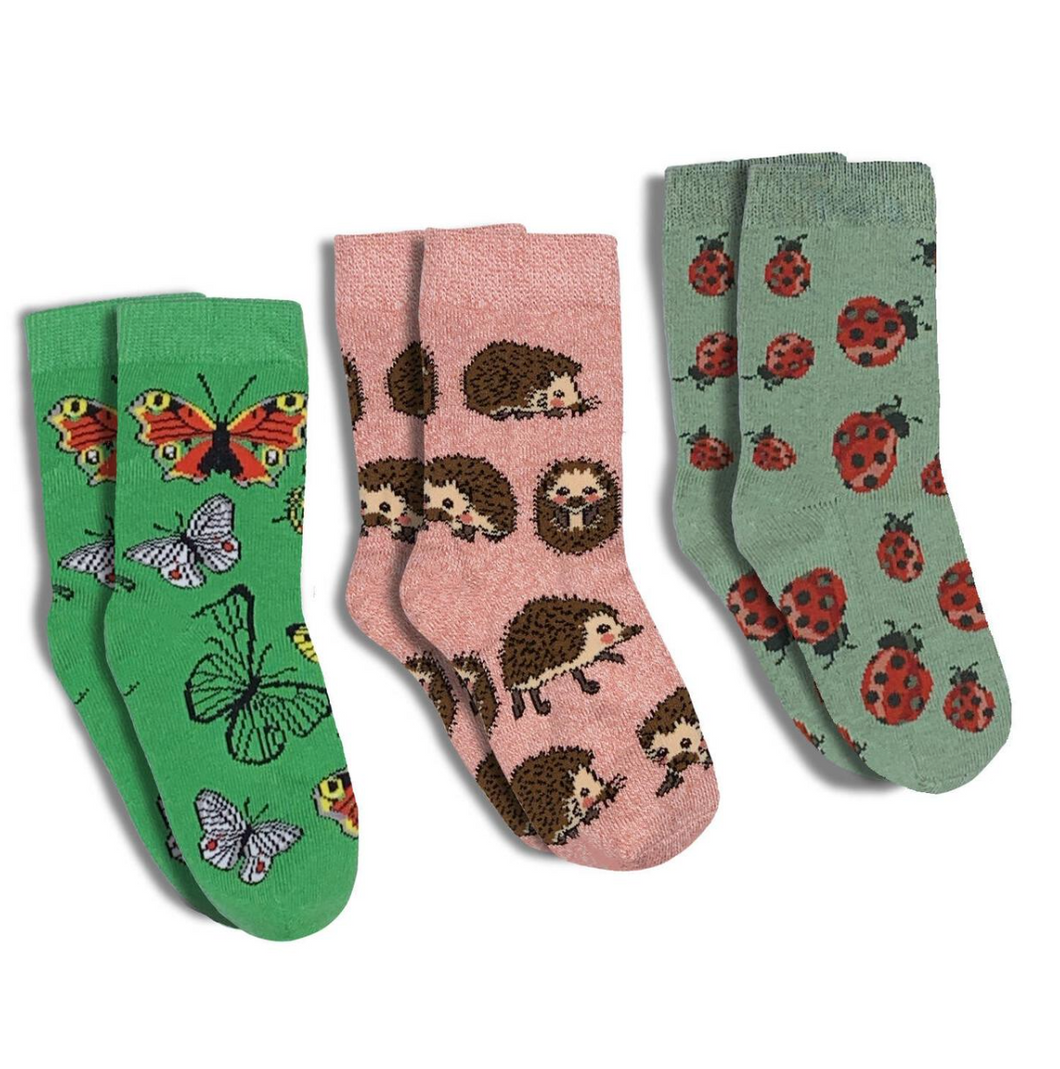 Butterflies, Hedgehogs and Ladybugs Socks 3-Pack